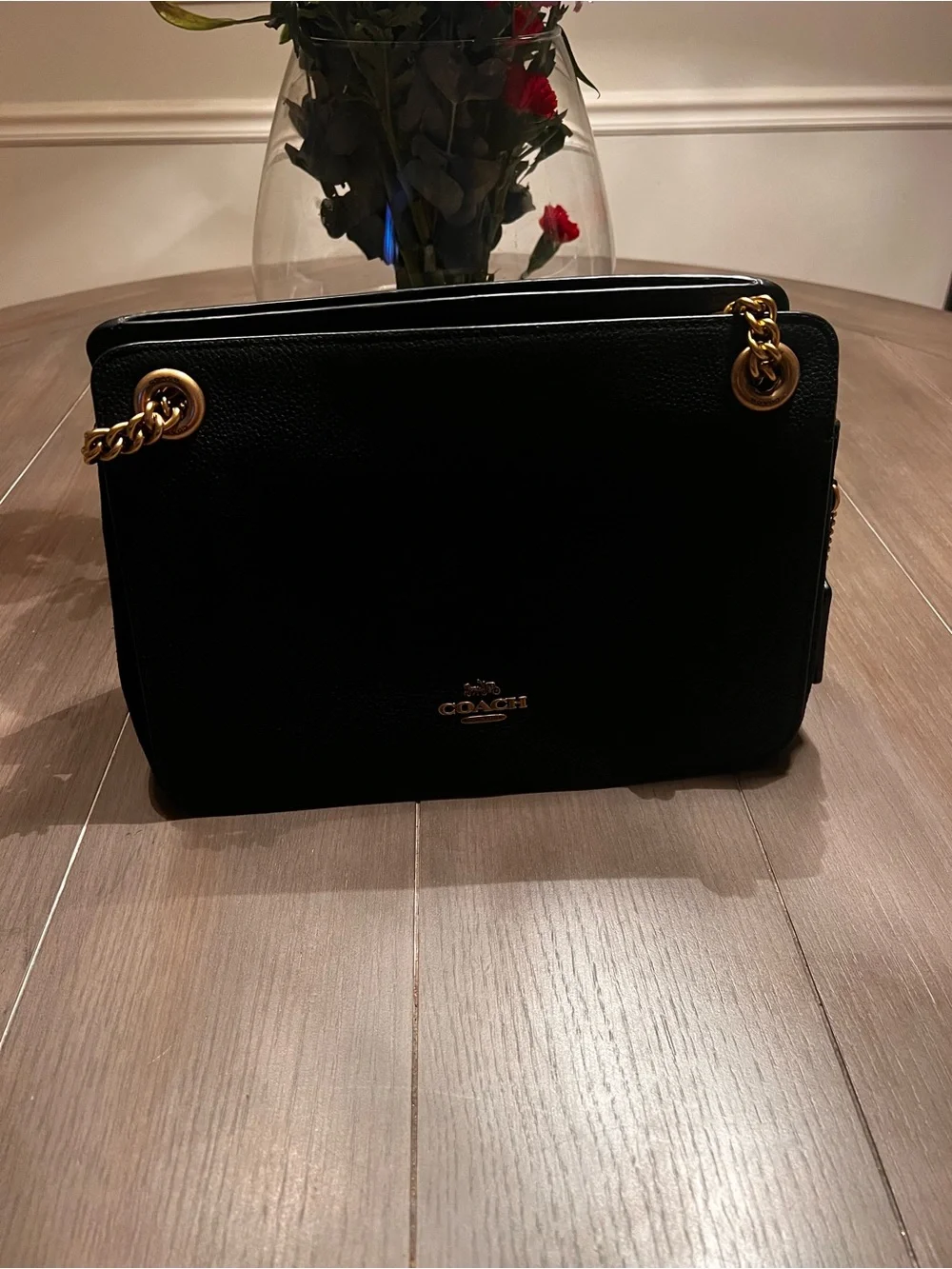 Bryant Convertible Carryall Coach Black Leather purse with Gold Chain